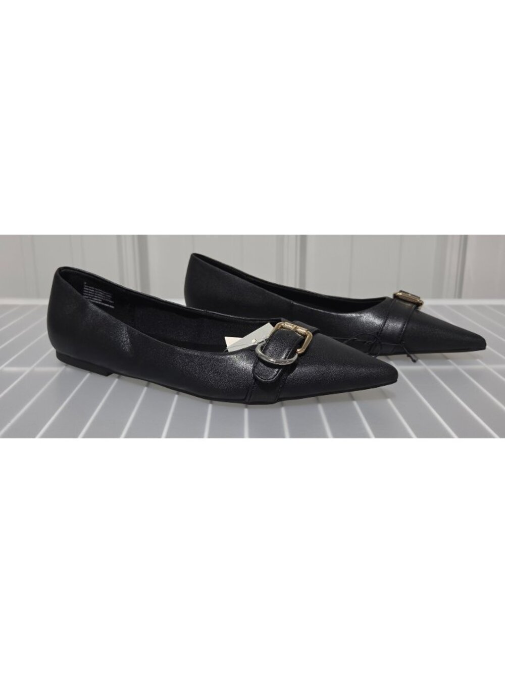 A New Day Valentina Black Faux Leather Ballet Dress Flats w/ Buckle -- Women's 8